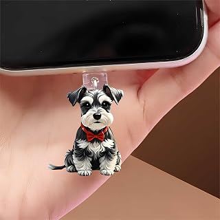 Black and Red Ribbon Dog Dust Plug Acrylic Charm for Electronics, Type-C Charging Port Dust Plug Pendant, E-reader, Phone Tablet, Christmas, Birthday, Anniversary Gift