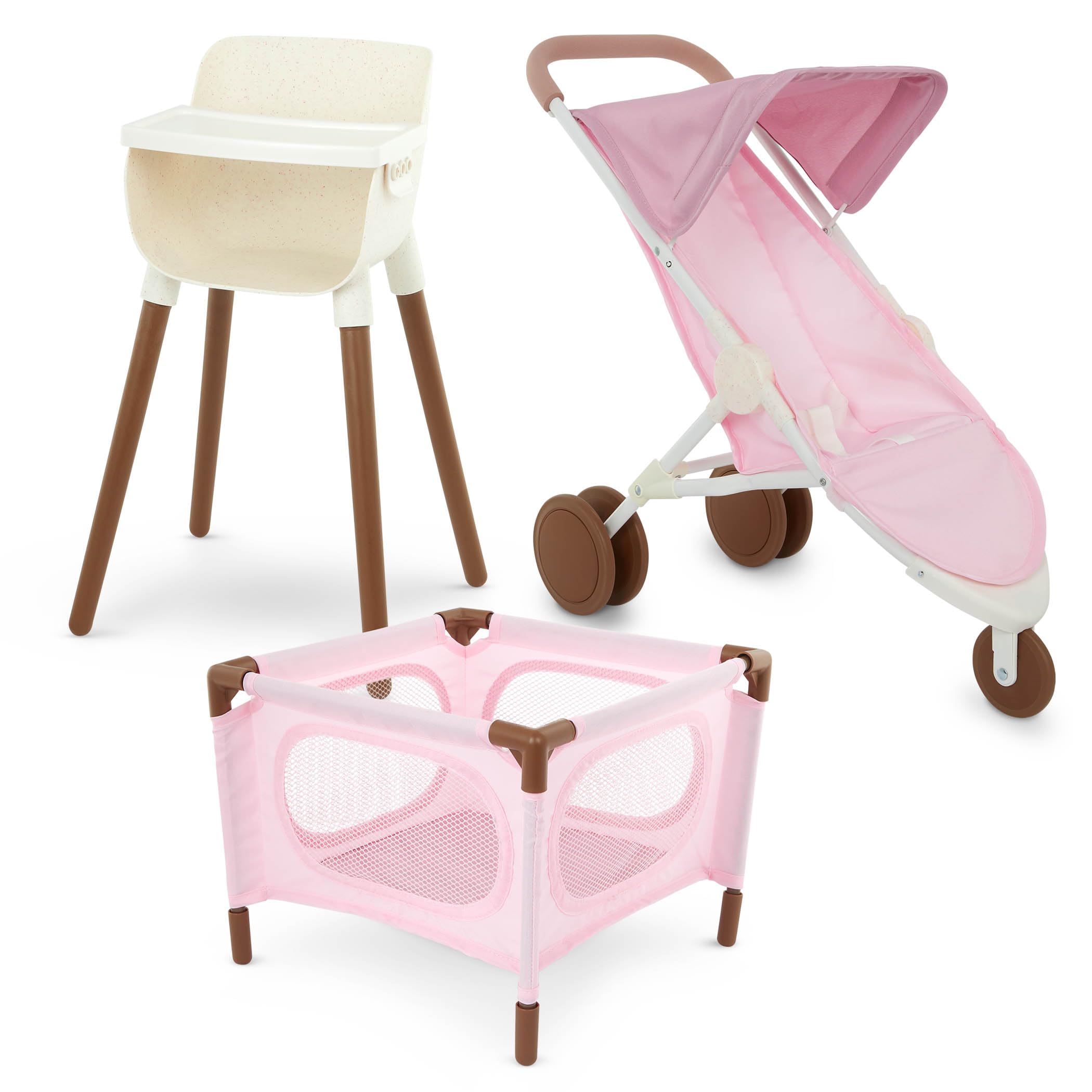 LullaBaby Doll Nursery Playset with Stroller, Playpen and High Chair | Pink nurs