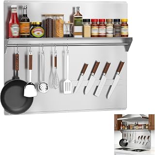 Vlaeng 36"x30" Stainless Steel Range Backsplash, Stove Backsplash With Storage Shelf & Magnetic Knife Rack, Stainless Steel Backsplash For Stove, Range Hood Wall Shield With Pre-Drilled Holes
