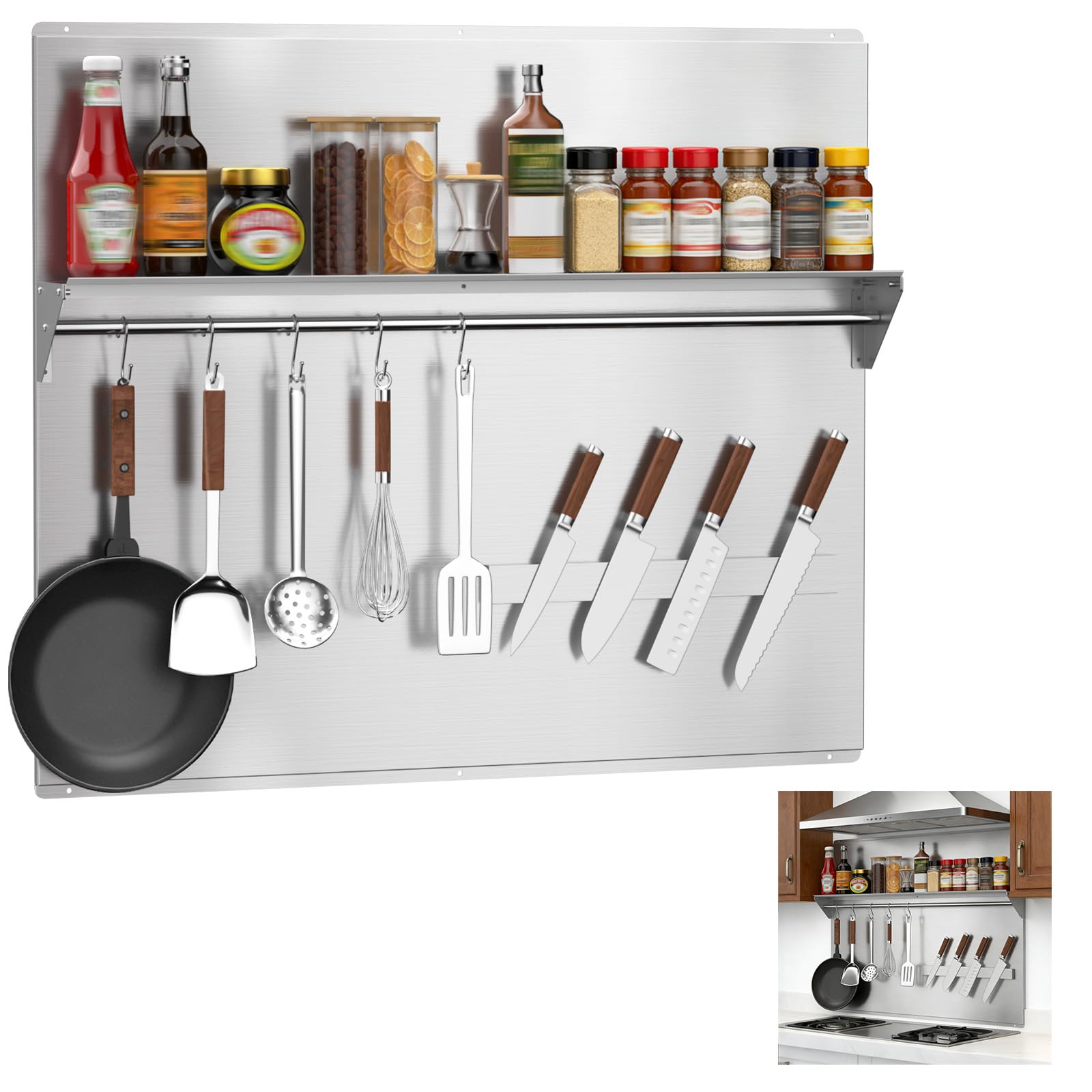 Vlaeng 36"x30" Stainless Steel Range Backsplash, Stove Backsplash With Storage S