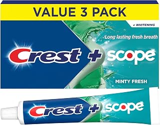 Crest Plus Scope Minty Fresh Toothpaste, Fluoride Anticavity and Whitening Toothpaste with Scope Mouthwash for Long Lasting Fresh Breath, Minty Fresh, 5.4 oz (Pack of 3)