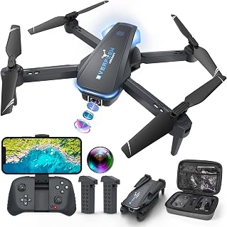 Drone with 1080P Camera for Beginners and Adults, Foldable Remote Control Quadcopter with Voice Control, Gestures Selfie, Altitude Hold, One Key Start, 3D Flips, 2 Batteries, Toy for Beginners