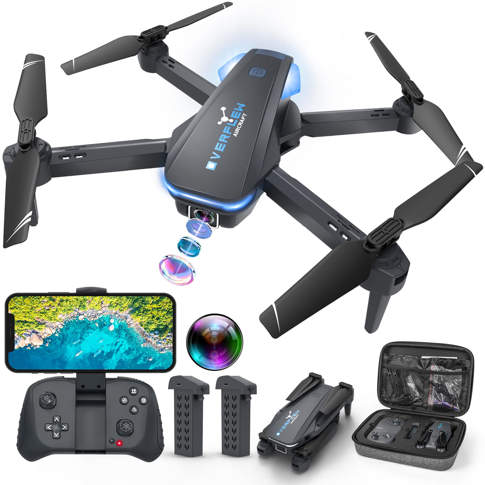 Drone with 1080P Camera for Beginners and Adults, Foldable Remote Control Quadco