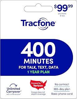 Tracfone $99.99 Annual Prepaid Card: 400 Talk Minutes / 365 Service Days (Basic Phones Only) [Physical Card]