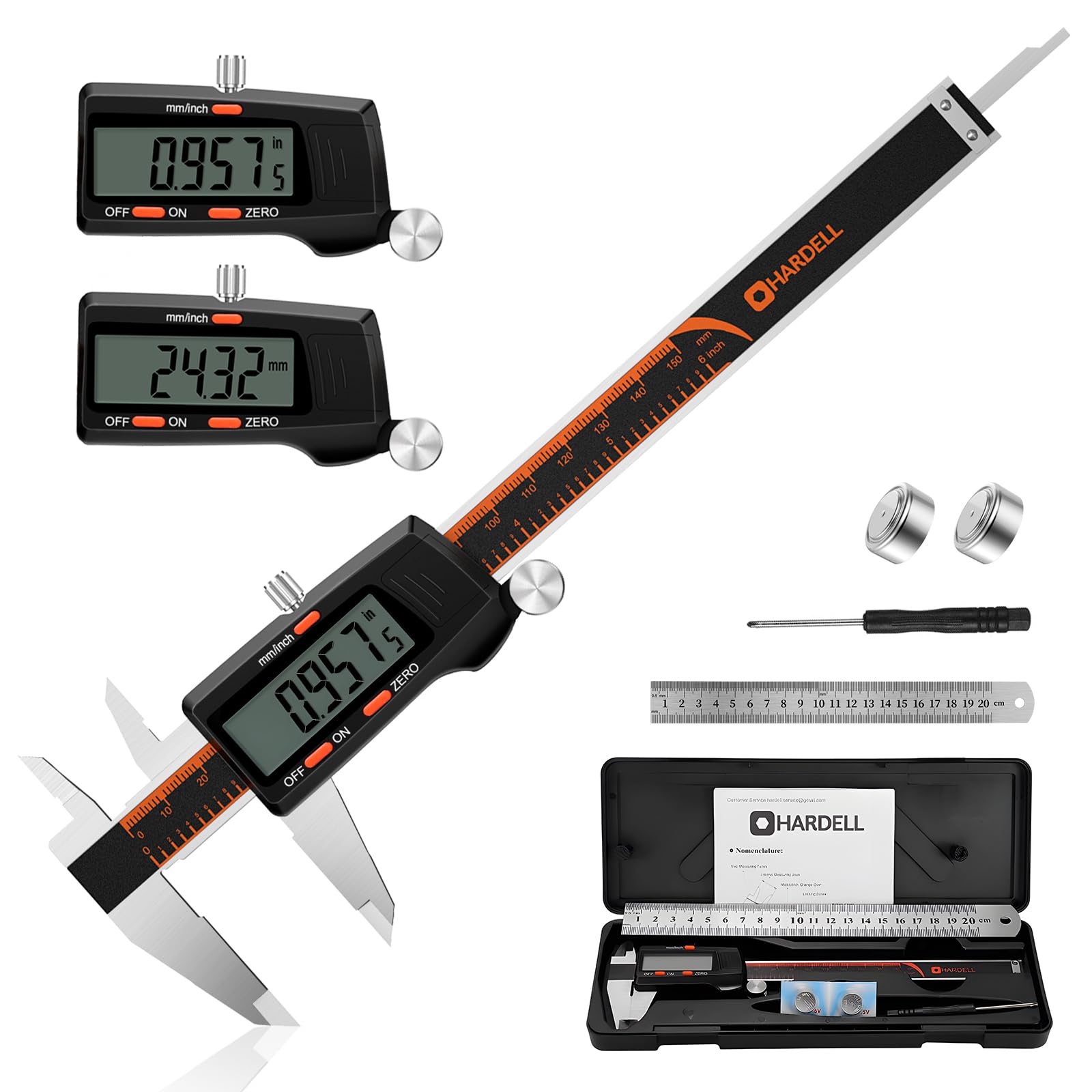 HARDELL Digital Vernier Caliper, 6 Inch Stainless Steel Caliper Measuring Tool w
