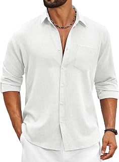 COOFANDY Men's Cotton Linen Button Down Shirts Long Sleeve Casual Summer Beach Shirts for Men