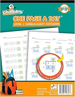 Channie’s One Page A Day Single Digit Level 1 Beginner Visual Division Workbooks for Easy Teaching & Learning Grade 3-5 Size 8.5” x 11” Summer School