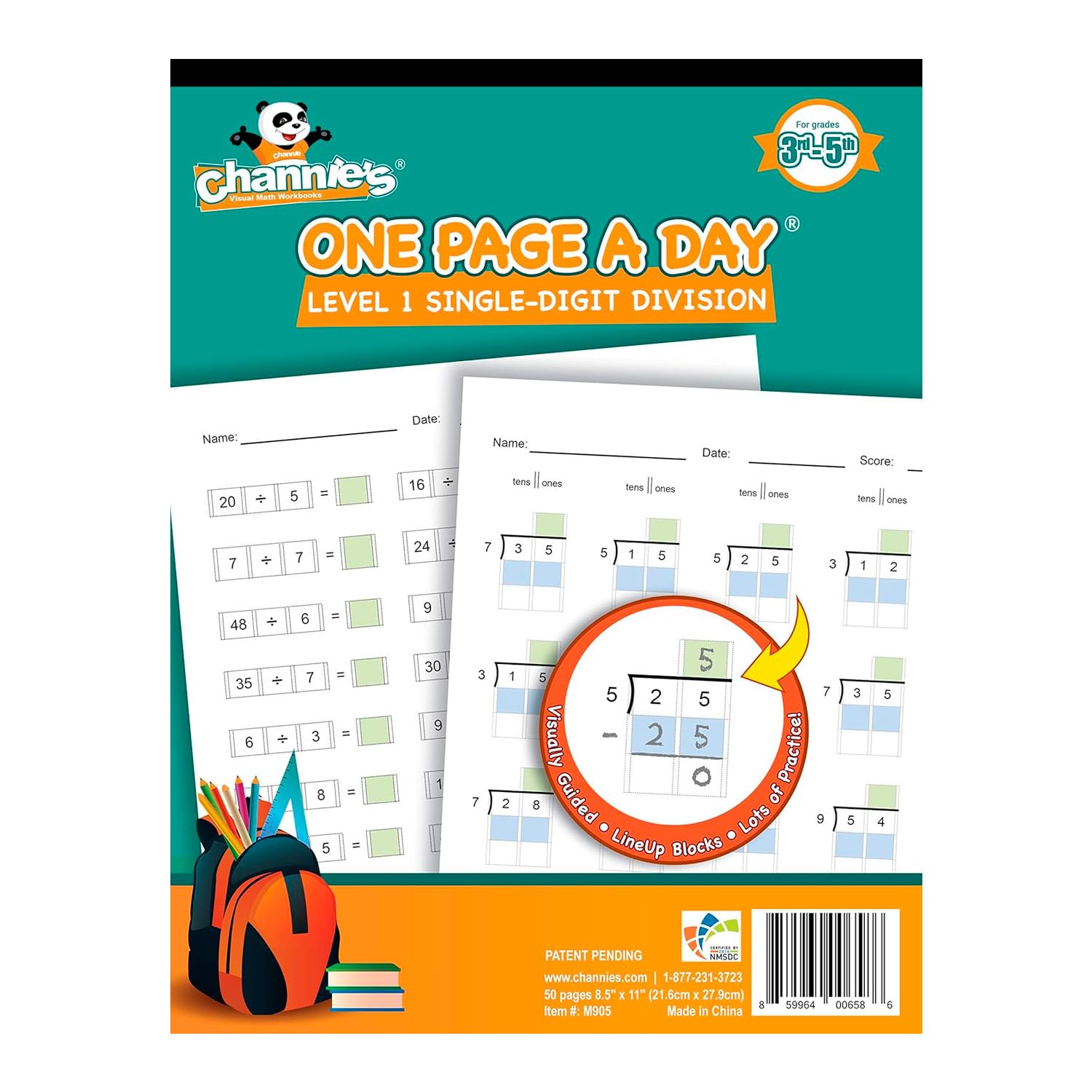 Channie’s One Page A Day Single Digit Level 1 Beginner Visual Division Workbooks
