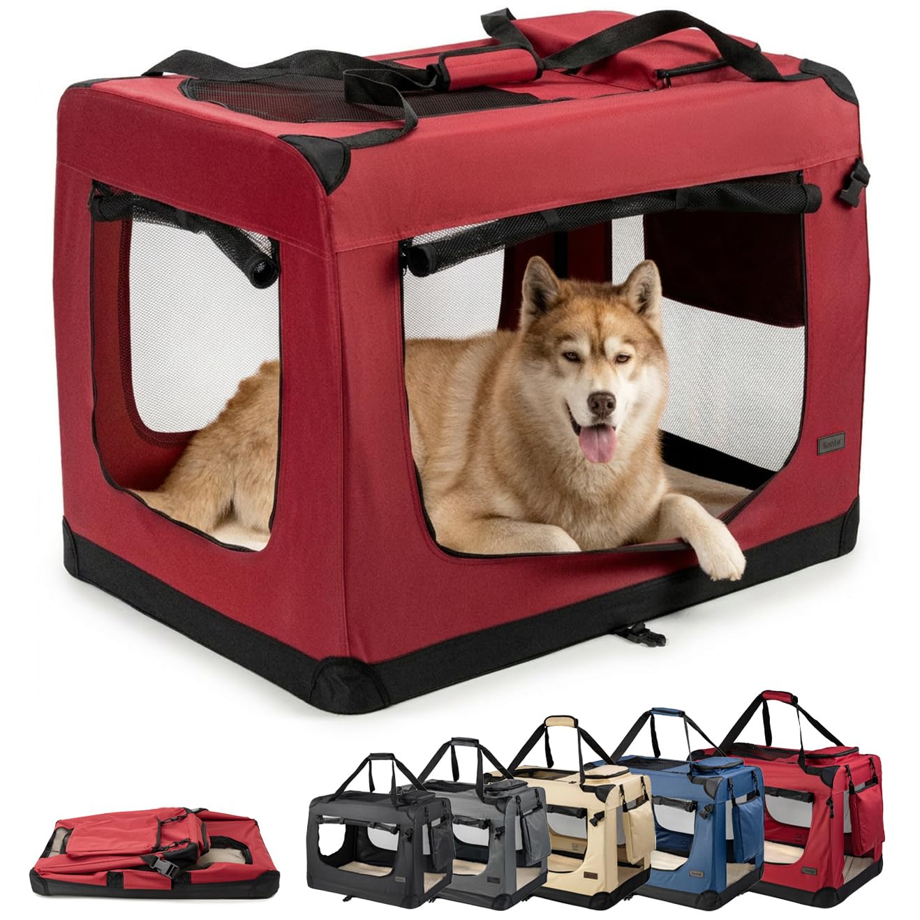 lionto Dog transport box foldable for travel & car, 101x69x70 cm, sturdy transpo