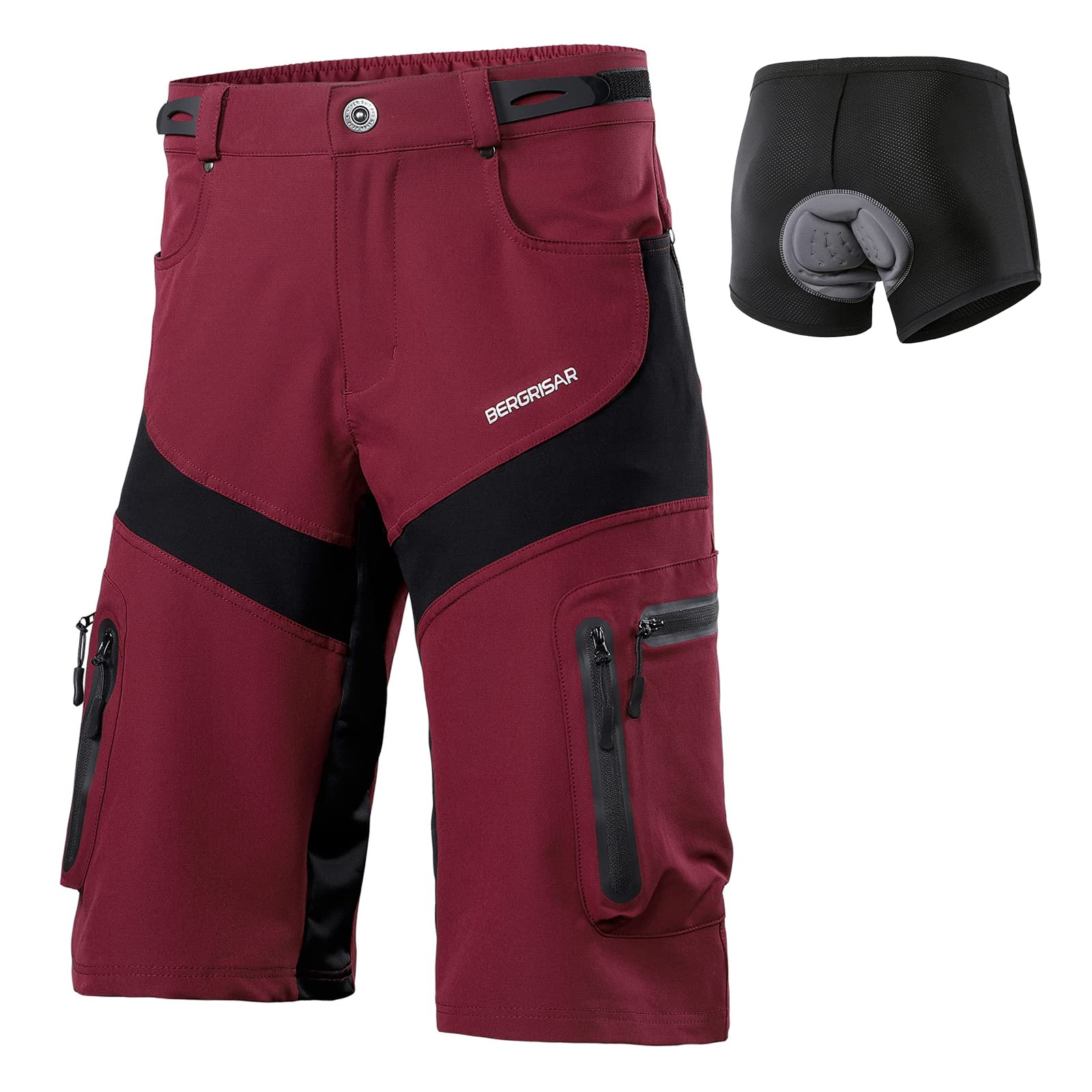 BERGRISAR Men's Cycling Shorts for MTB and Mountain Bikes, Pockets with Zip, Wat