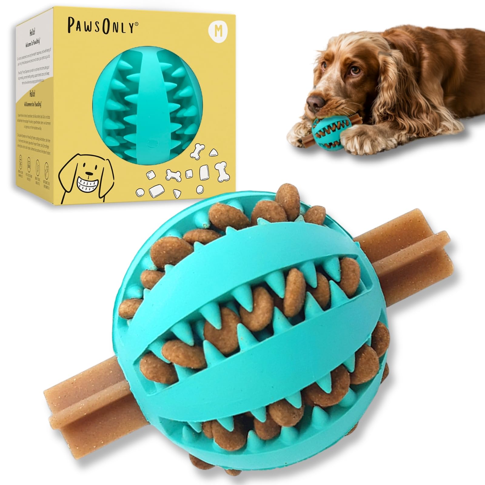 PawsOnly | Dog Treat Dispenser Ball | Interactive Toy | Medium Blue, 1 Pack