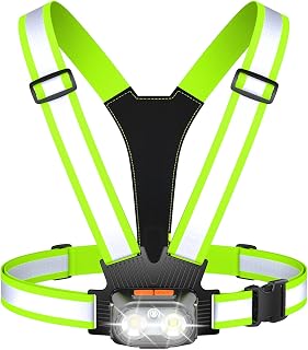 Hoeraonr 500LM Running Lights for Runners, 360° LED Reflective Running Vest with Chest Light, 45° Adjustable Tilt, 5+3 Light Modes, Motion Sensor, IPX4 Waterproof for Night Walking/Cycling/Jogging