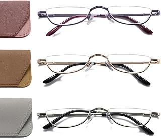 Hubeye Half Moon Reading Glasses Metal Half Frame Ultra Thin Readers 1.50