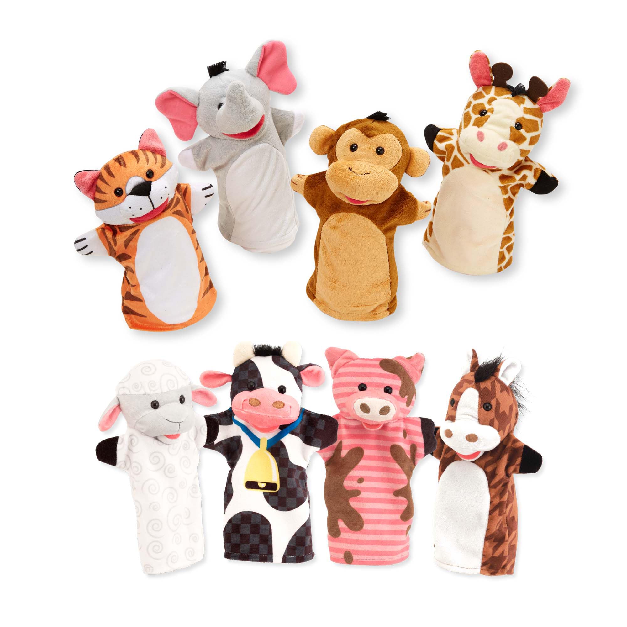 Melissa & Doug Animal Hand Puppets 2-Pack 8-Piece Pretend Play Set | 8 Piece Han