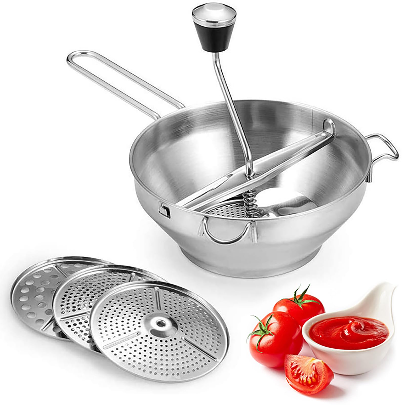 Hinourisha Manual Food Mill Stainless Steel, Vegetable Mill with 3 Discs, Stainl