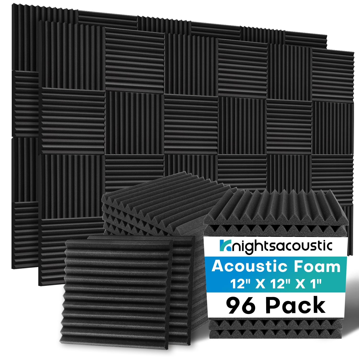 Knightsacoustic 96 Pack Sound Proof Foam Panels for Walls, 1 X 12 X 12 Inches Ac