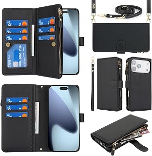 Purse Wallet for iPhone 18 Pro/iPhone 17 Pro Case with Strap,Black