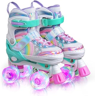 SULIFEEL Rainbow Unicorn Kids Roller Skates for Girls Boys | Adjustable Sizes, ABEC-7 Bearings, Light-Up Wheels, Birthday Gift Beginner Friendly