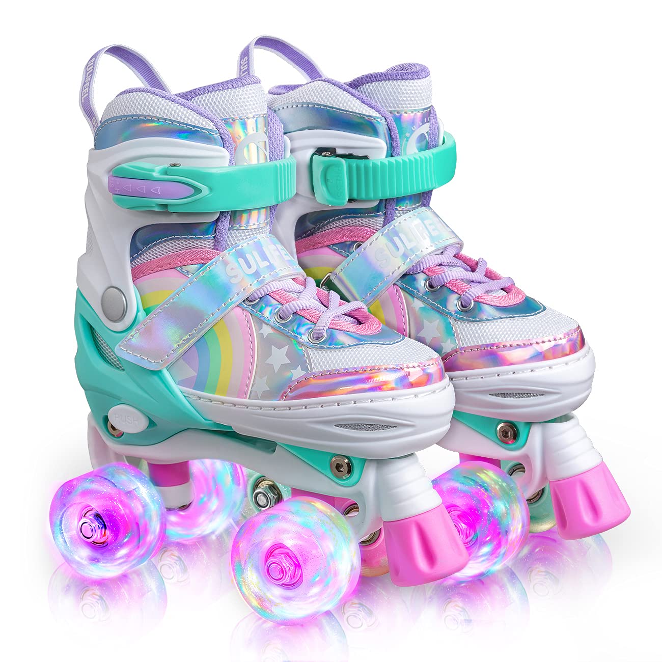 SULIFEEL Rainbow Unicorn Kids Roller Skates for Girls Boys | Adjustable Sizes, A
