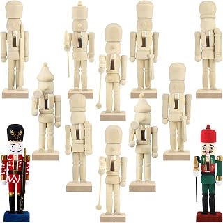 Sumind 12 Pieces Christmas Unfinished Nutcracker, Wooden Nutcracker, 5 Inch | Xmas Craft Kit Box, Paintable Nutcracker Figures, for Adults Arts Project Ornaments Decoration