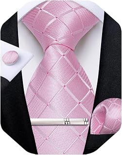 DiBanGu Mens Silk Plaid Tie and Pocket Square Set