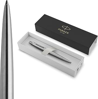 PARKER Jotter Ballpoint Pen | Stainless Steel with Chrome Trim | Medium Point | Handwriting Pens & Stationery Supplies | Blue Ink | Gift Box