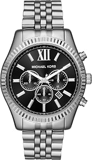 Michael Kors MK8602 Men's Analog Quartz Watch with Stainless Steel Strap, Silver/Black Dial, Analogue watch, chronograph, quartz movement