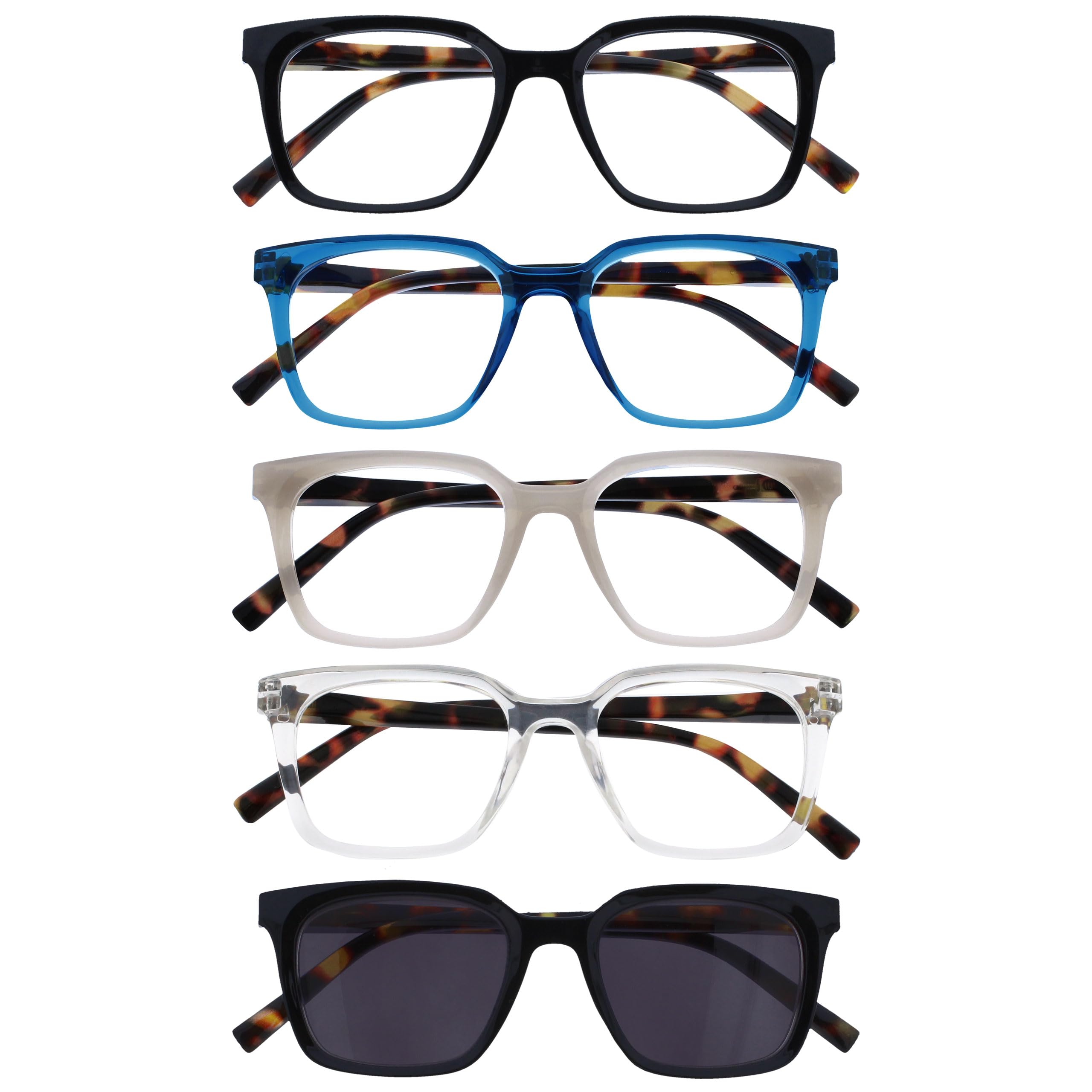 OPULIZE KOI Set of 5 Reading Glasses with Sunglasses – Rectangular – Black-Blue-