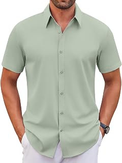 COOFANDY Men's Stretch Dress Shirts Short Sleeve Wrinkle Free Casual Button Down Shirts