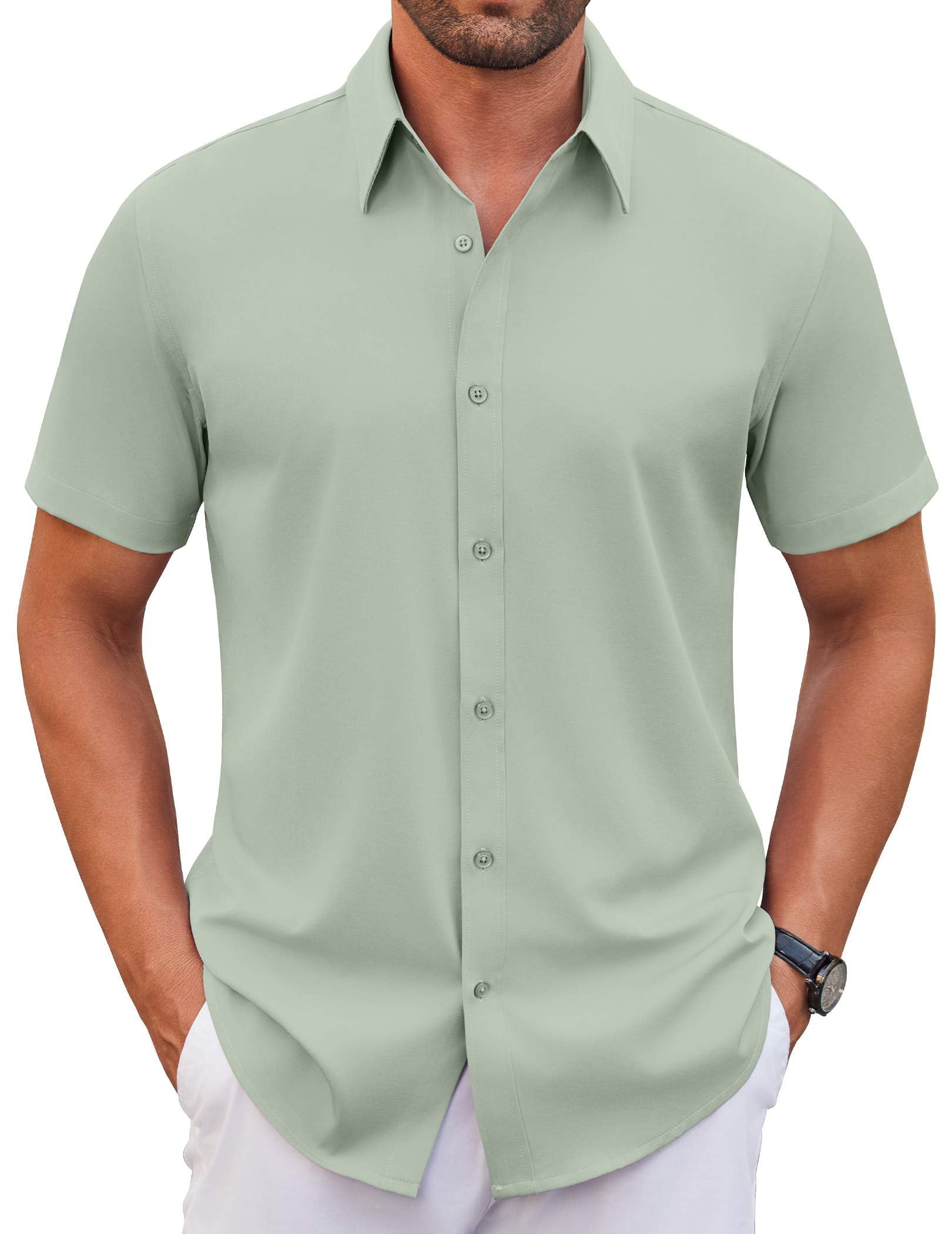 COOFANDY Men's Stretch Dress Shirts Short Sleeve Wrinkle Free Casual Button Down