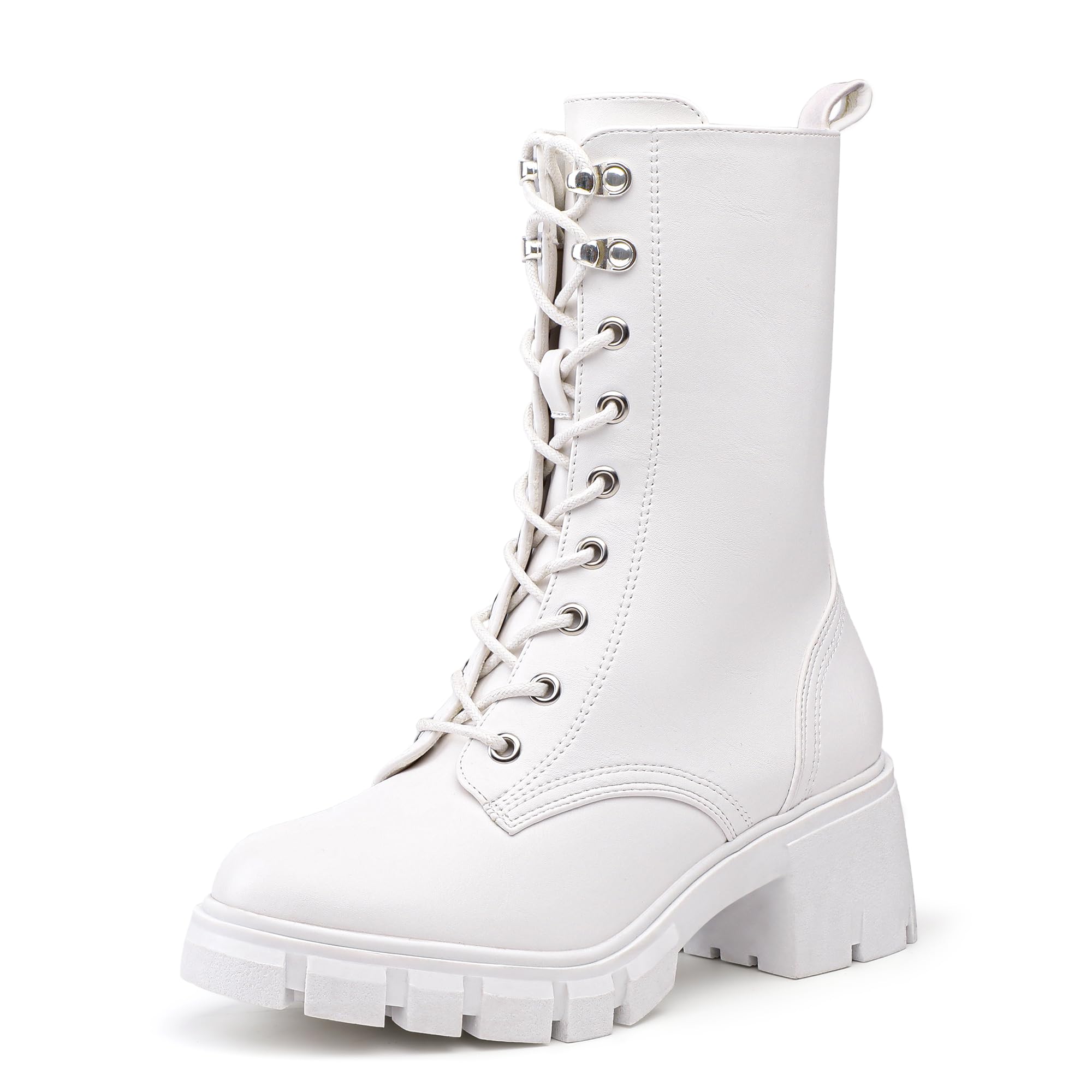 IDIFU Women's Combat Platform Boots Chunky Lace Up Booties