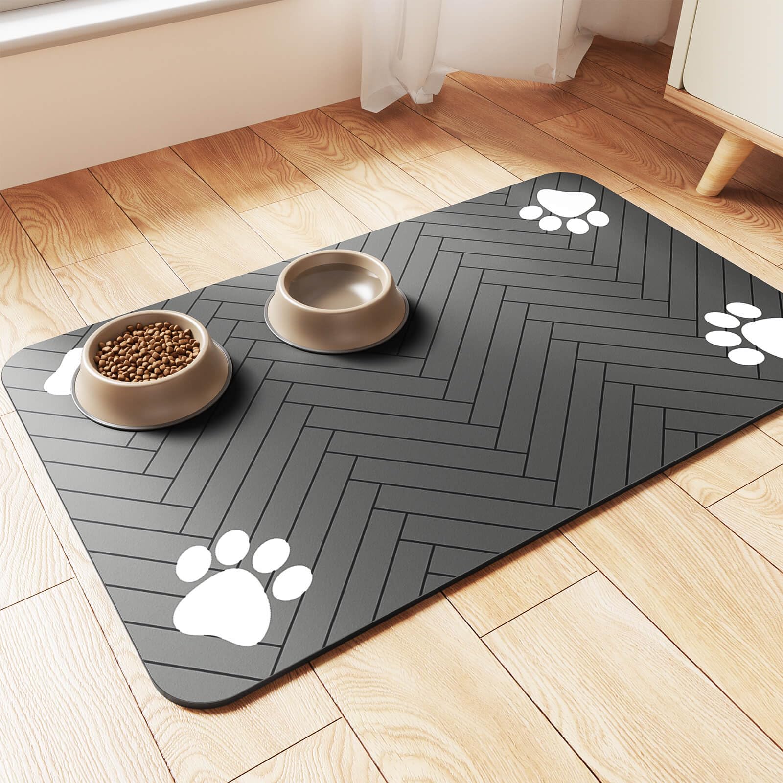 Pet Feeding Mat-Absorbent Pet Placemat for Food and Water Bowl, with Waterproof 