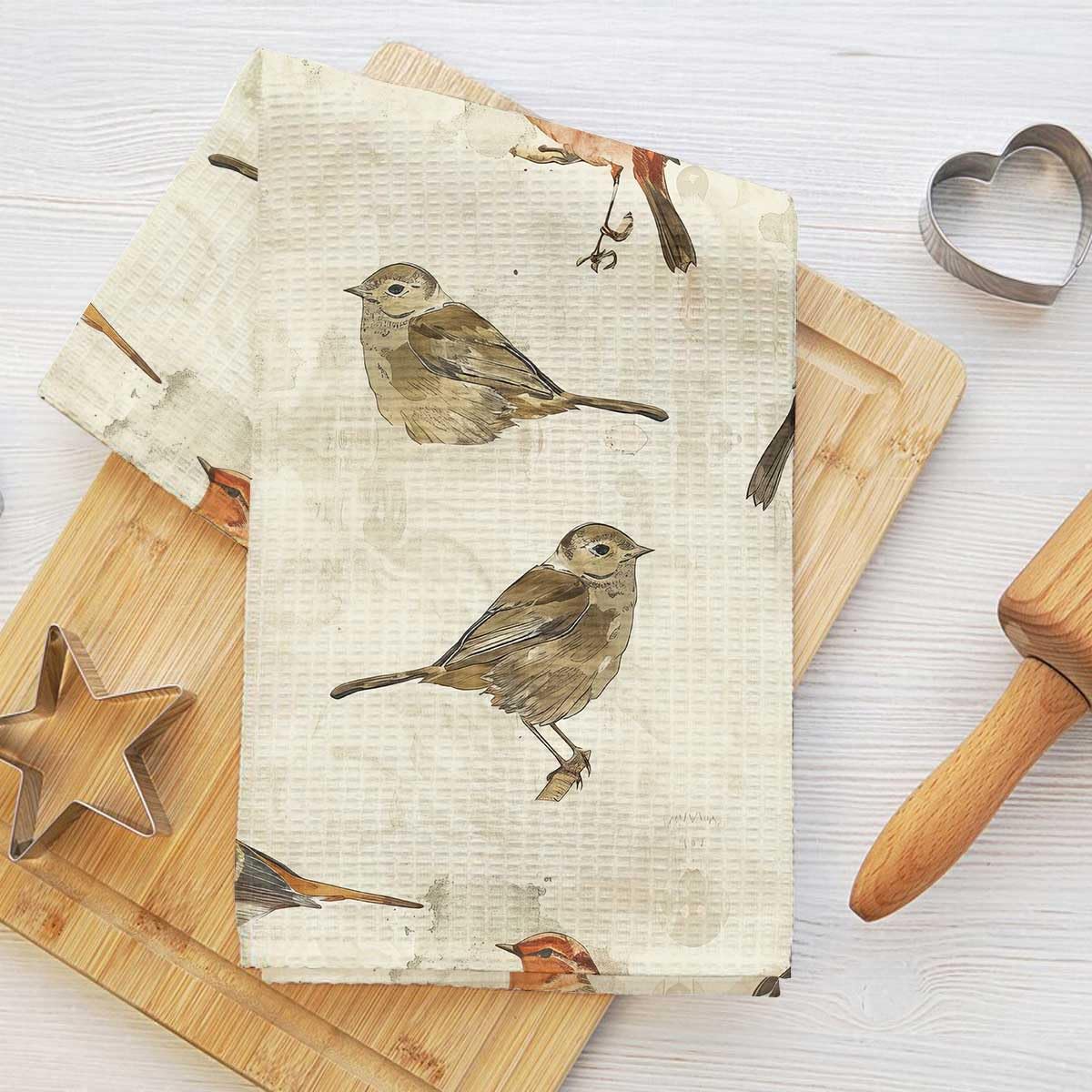 Vintage Watercolor Birds Kitchen Towels Decorative Artistic Absorbent Microfiber