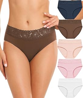 RHYFF Women's Cotton Underwear Soft Lace Hipster Panties for Women Full Stretch Panties 5 Pack