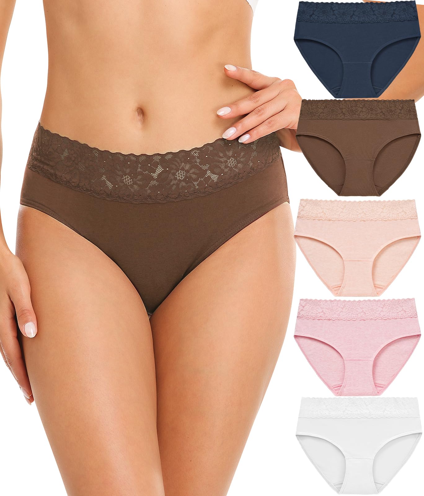 RHYFF Women's Cotton Underwear Soft Lace Hipster Panties for Women Full Stretch 