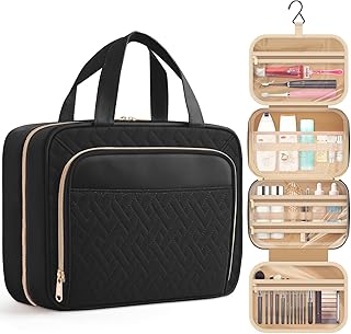 HOTOR Hanging Travel Toiletry Makeup Bag Women, Holiday Essentials, Black | Waterproof Travel Wash Bag with Hanging Hook Multipurpose, Cosmetic Bag, Business Trip, Gym, Gift, 28.5 x 8.1 x 22.6cm