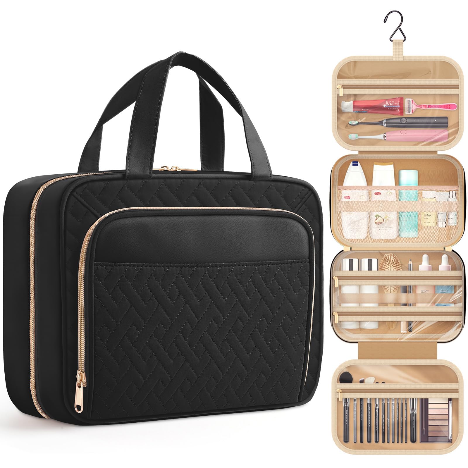 HOTOR Hanging Travel Toiletry Makeup Bag Women, Holiday Essentials, Black | Wate