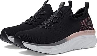 Skechers D'lux Women's Walker Let It GlowSneaker, Black Knit with Rose Gold Trim, 6.5 UK