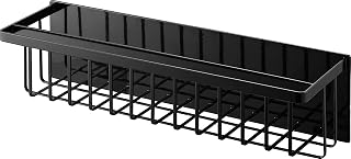 Yamazaki 3770 Magnetic Bathroom Basket, Wide, Black, Approx. W 17.5 x D 4.8 x H 4.7 inches (44.3 x 12.3 x 12 cm), Tower Bathroom Rack with Hooks, Depth Slim, Floating Storage