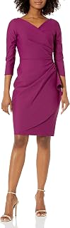 Alex Evenings Women's Slimming Short Sheath 3/4 Sleeve Dress with Surplus Neckline, Passion, 2