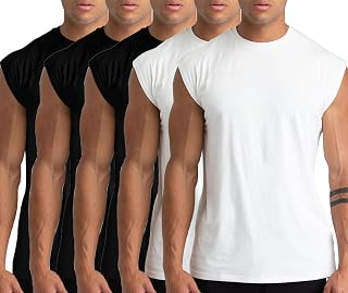 Men's Cotton Gym Tank Tops, 1/3/5 Pack Sleeveless Workout Muscle Shirts