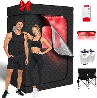 Portable Infrared 2 Person Saunas for Home,Sauna Box with 160 Leds Red Light Therapy,Steam Sauna Tent with 2 Steamers,2 Folding Chairs,5-Layer Waterproof and Remote Control,Full Body Home Spa
