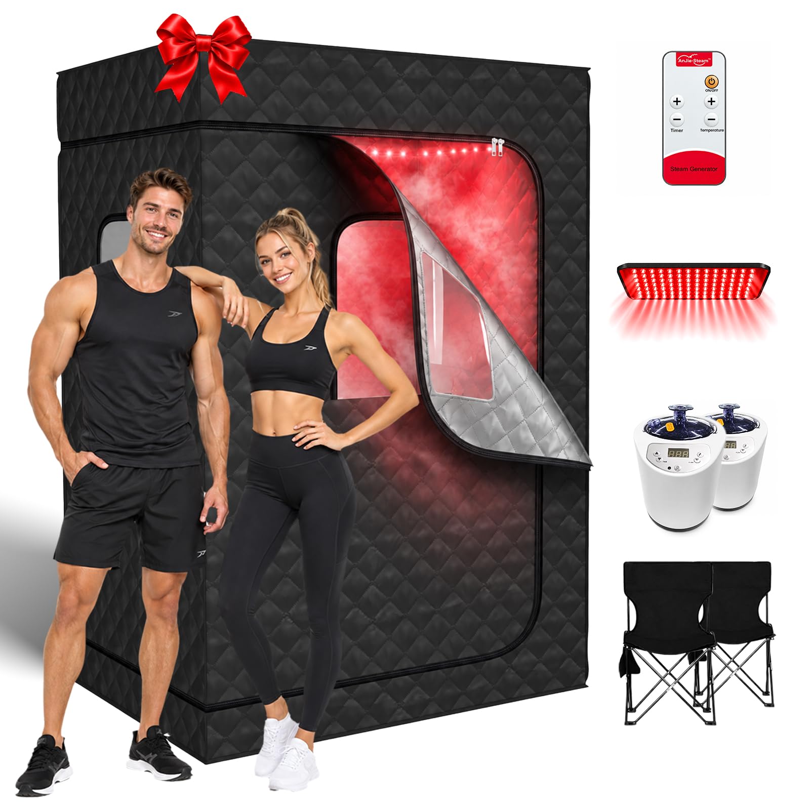 Portable Infrared 2 Person Saunas for Home,Sauna Box with 160 Leds Red Light The
