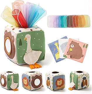 Youuys Baby Tissue Box Toy for Babies 6-12 Months, Montessori Sensory Toys for 1 Year Old Boy, Infant Toy with Crinkle Tissues & Fine Motor, for 6 9 12 18 Months Old Kids 1st Birthday