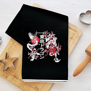 Japanese Style Kitchen Towels, Dragon Flower Dish Washing Cloths for Kitchen Dish Washing, Bath Towel Home Decorative Soft Microfiber Tea Towel Decoration