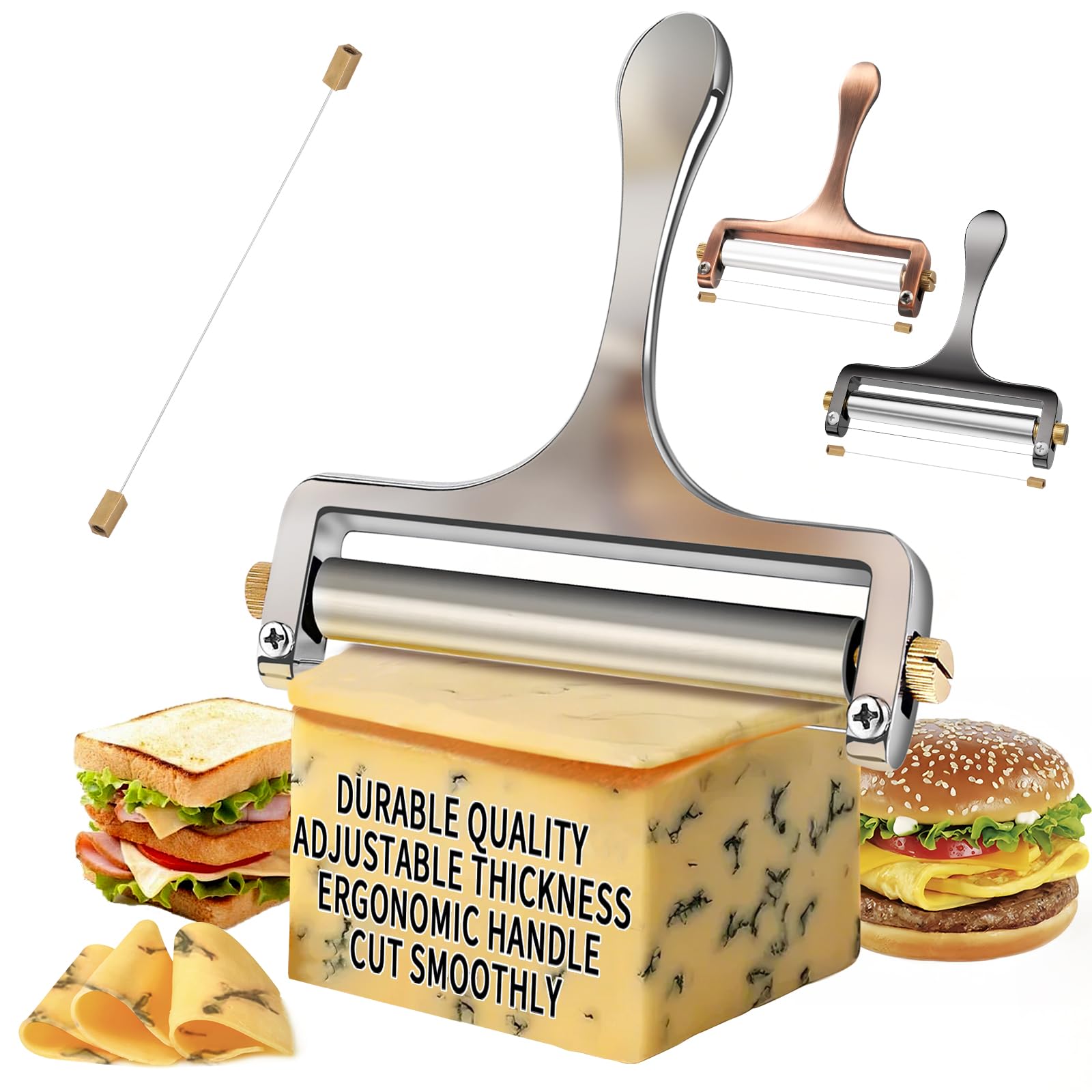 TOPULORS Wire Cheese Slicer Handheld Cutter with 1 Extra Wire, Silver | Stainles