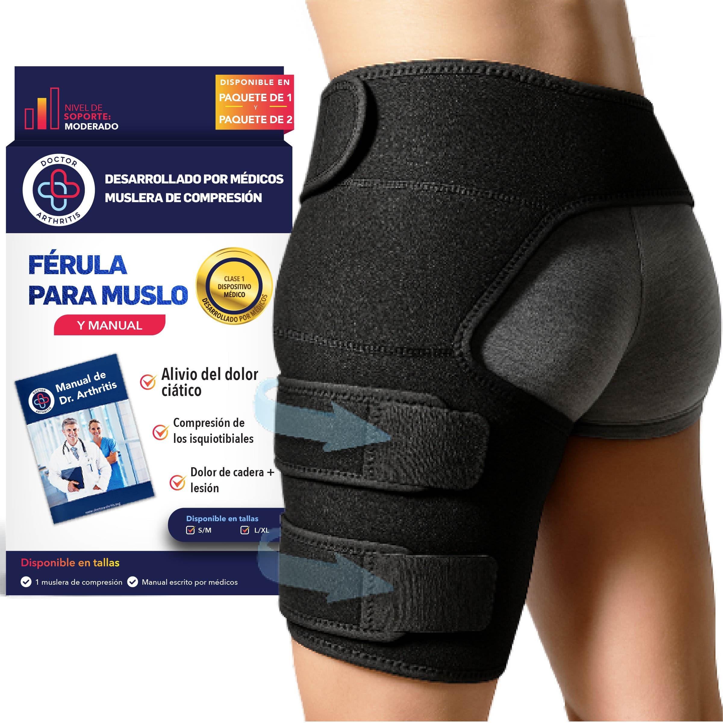Dr. Arthritis Muslera Compresión Desarrollada por Médicos - Soporte para Muslo D