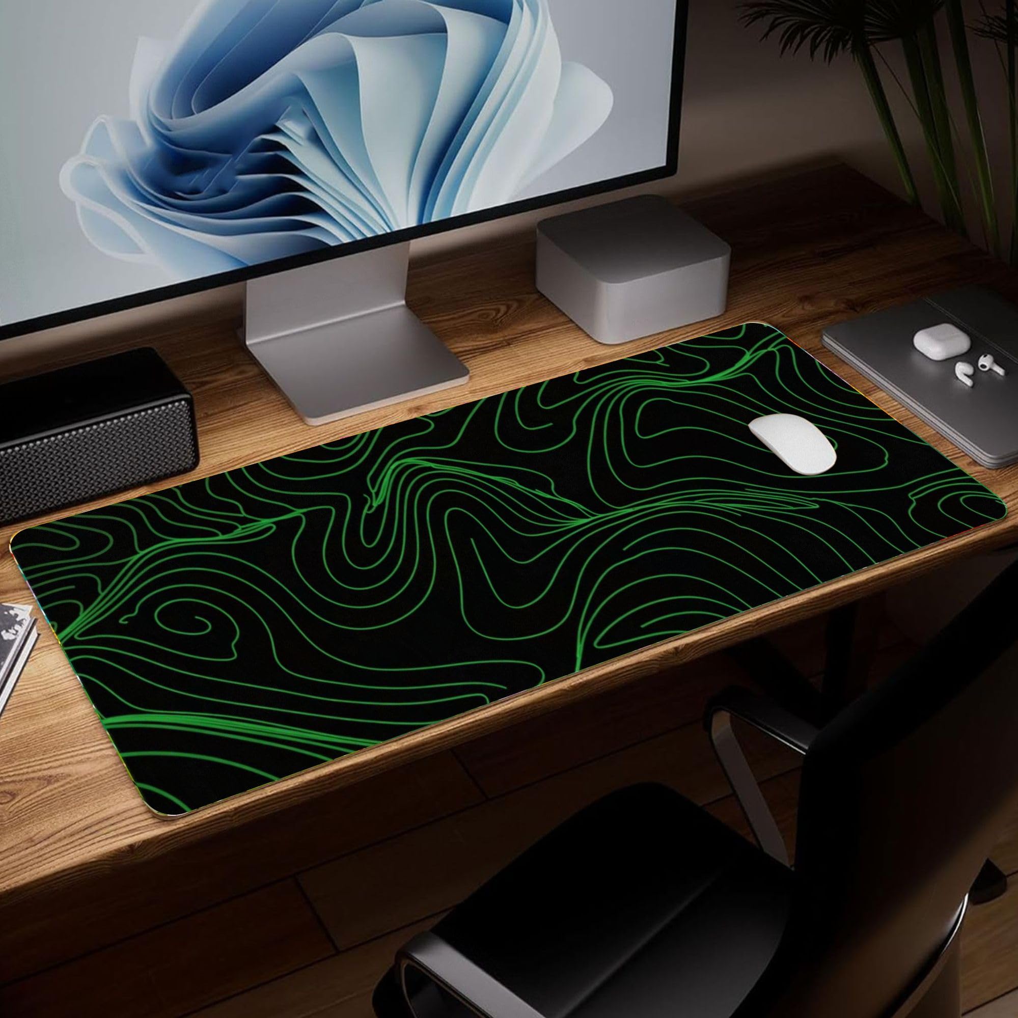 Leather Contour Line Desk Pad, Colorful Art Mouse Pad Large Computer Keyboard Ga