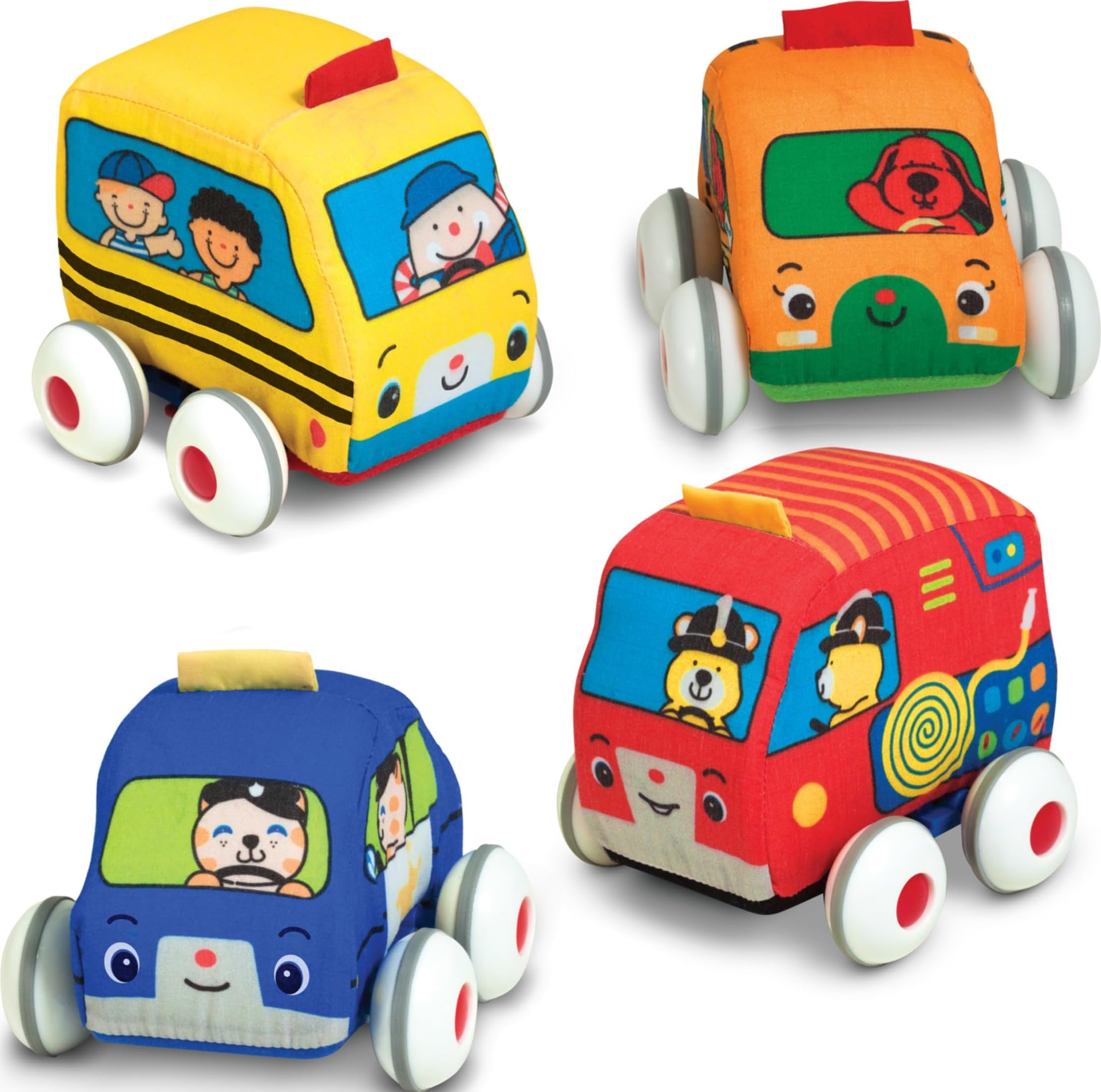 Melissa & Doug K's Kids Pull-Back Town Vehicle Set - Baby Toys Set with 4 Soft T