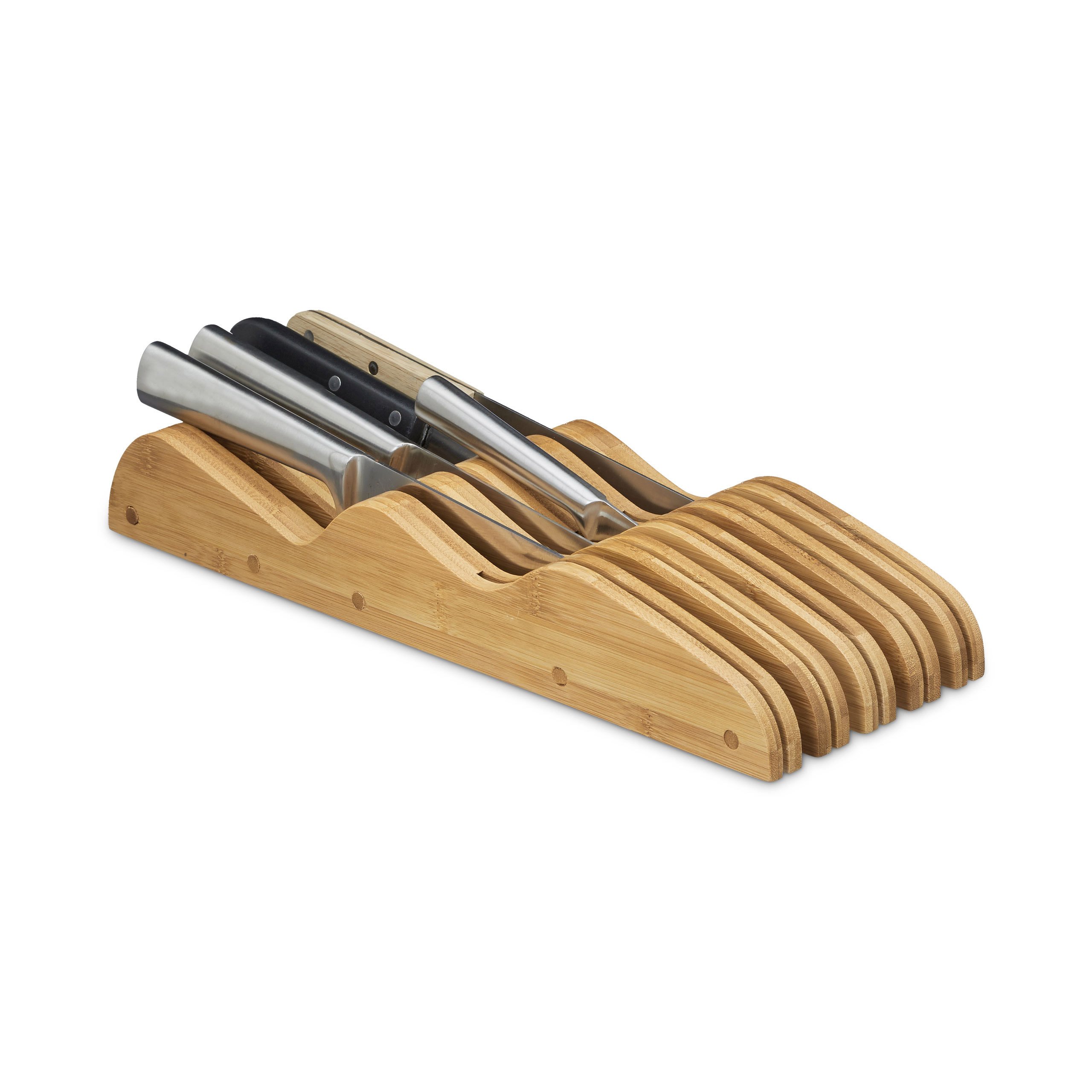 Relaxdays Drawer Knife Holder Insert, Empty, Bamboo, Natural